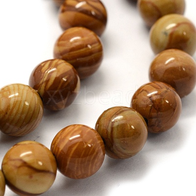 Natural Wood Lace Stone Wooden Jasper Beads Strands G-G763-05-6mm-1