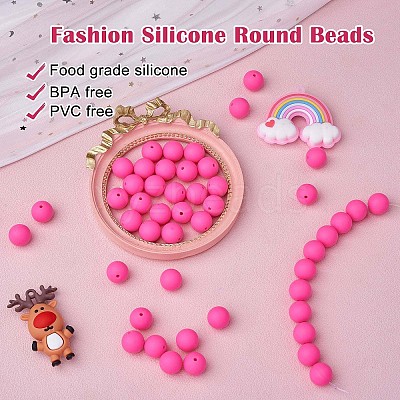 100Pcs Silicone Beads Round Rubber Bead 15MM Loose Spacer Beads for DIY Supplies Jewelry Keychain Making JX455A-1