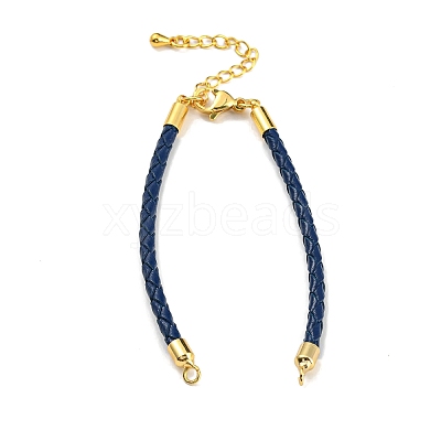 Leather Braided Cord Link Bracelets MAK-K022-01G-05-1