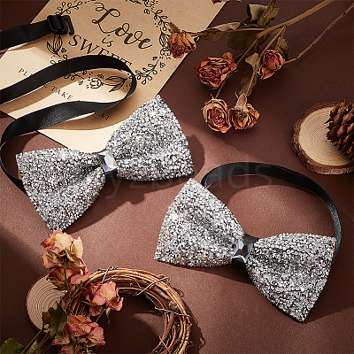 Adjustable Resin Rhinestone Polyester Bow Ties for Men AJEW-WH0472-01C-1
