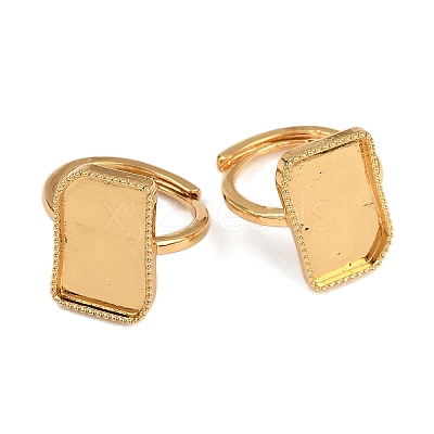 Rectangle Brass Adjustable Ring Components KK-Z122-20G-1