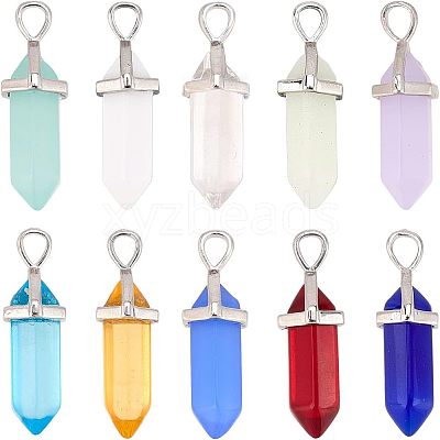 10Pcs 10 Colors Bullet Glass Pointed Pendants GLAA-FH0001-49-1