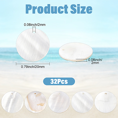 32Pcs Flat Round/Disc Natural Freshwater Shell Pendants SHEL-SC0001-98A-1