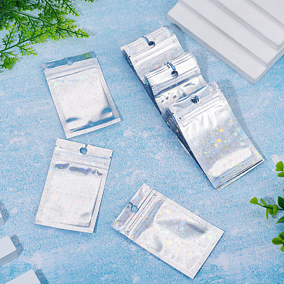 60Pcs Glitter Holographic Star Plastic Packaging Yin-yang Resealable Bags OPP-TA0001-24B-1