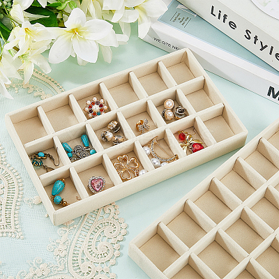 18 Grids Rectangle Wood Covered with Velvet Jewelry Trinket Display Trays AJEW-WH20054-062H-01-1