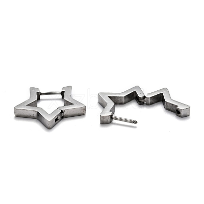 Tarnish Resistant 304 Stainless Steel Star Huggie Hoop Earrings STAS-J033-05P-1