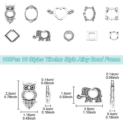 100Pcs 10 Styles Tibetan Style Alloy Bead Frame FIND-YW0007-62-1