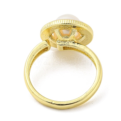 Natural Pear & Shell Flat Round Open Cuff Ring RJEW-H220-23G-1