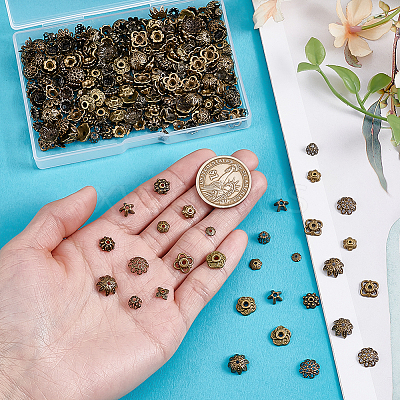 360Pcs 12 Styles Alloy & Iron Bead Caps Sets FIND-ME0001-39-1