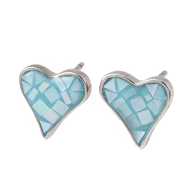 Brass Enamel Heart Stud Earrings EJEW-I322-08P-1