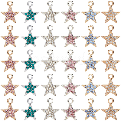 36Pcs 6 Colors Alloy Rhinestone Pendants RB-SC0001-16-1