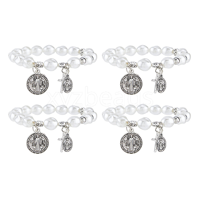 4Pcs Religious Alloy Beaded Charm Bracelets BJEW-DC0001-32-1