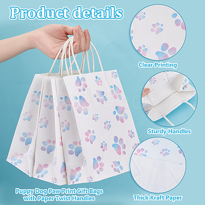 Rectangle with Paw Print Pattern Paper Storage Bags with Handle ABAG-WH0046-39B-1