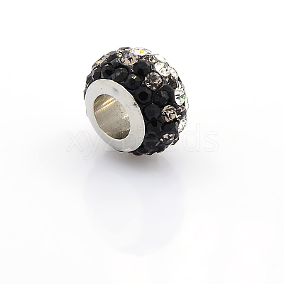 304 Stainless Steel Polymer Clay Rhinestone European Beads CPDL-J017-02-1