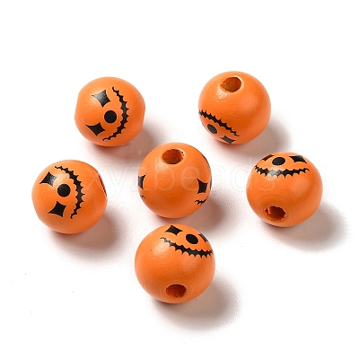 Printed Round Wood European Beads X1-WOOD-M006-04-1