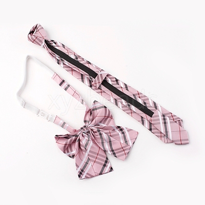 Preppy Style Women's Adjustable Polyester Bowknot Bow Tie and Zipper Neckties Set AJEW-WH0113-29B-1