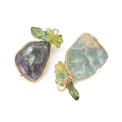 Raw Rough Natural Green Fluorite Copper Wire Wrapped Pendants PALLOY-JF06061-01-1