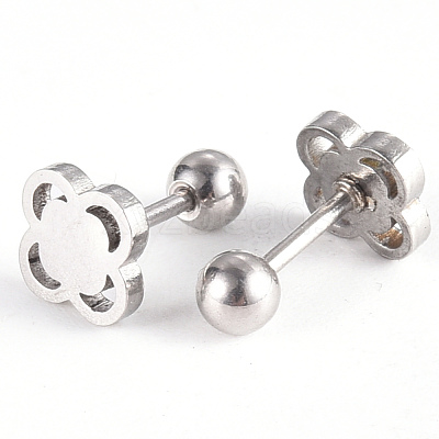 Tarnish Resistant 201 Stainless Steel Flower Barbell Cartilage Earrings EJEW-R147-15-1