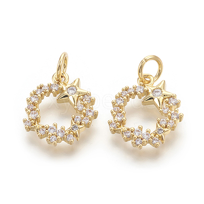 Brass Micro Pave Cubic Zirconia Charms KK-F774-09-NR-1