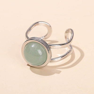304 Stainless Steel & Natural Aventurine Cuff Rings FS-WGDE3F0-08-1