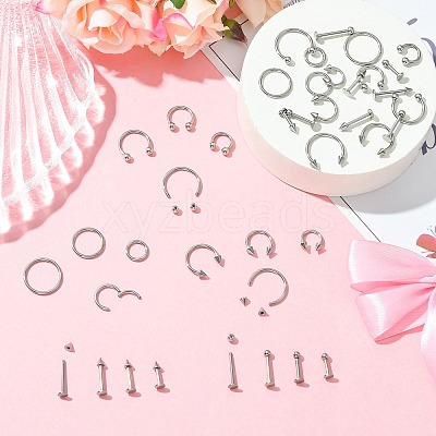 40Pcs 20 Styles 316L Surgical Stainless Steel & 316 Surgical Stainless Steel Hoop Nose Rings & Labrets AJEW-CJ0001-73-1