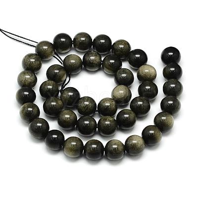 Natural Golden Sheen Obsidian Beads Strands G-S150-20-10mm-1