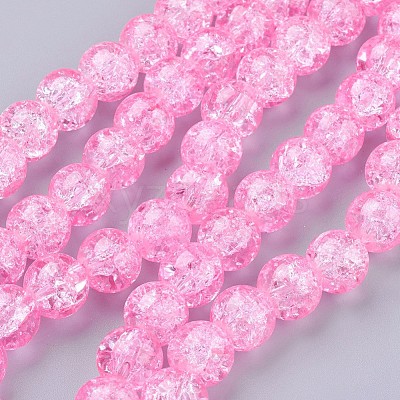 1Strand Hot Pink Transparent Crackle Glass Round Beads Strands X-CCG-Q001-10mm-02-1