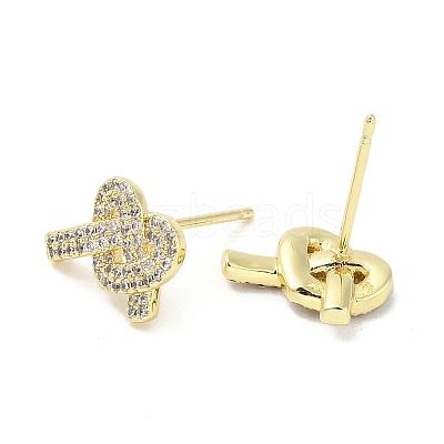 Rack Plating Brass Micro Pave Clear Cubic Zirconia Stud Earrings for Women EJEW-M260-16G-1