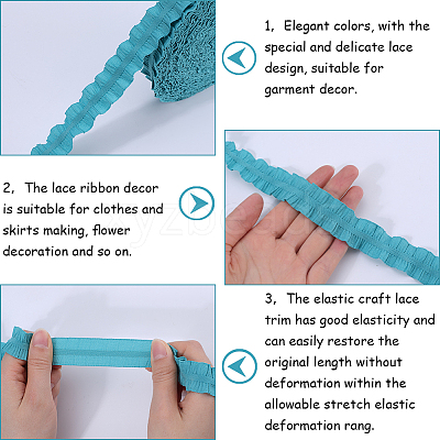 20 Yards Ruffled Polyester Elastic Lace Trim EW-WH0018-01C-1
