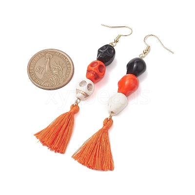 3 Pairs 3 Colors Halloween Skull Synthetic Dyed Turquoise Dangle Earrings EJEW-JE05883-1
