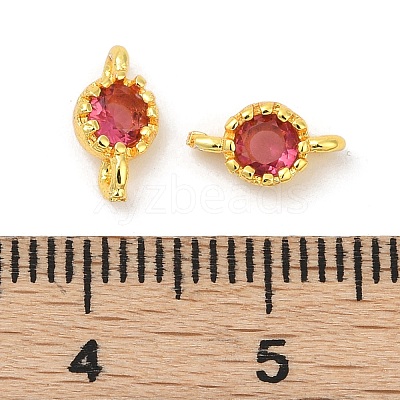 Brass Cubic Zirconia Flat Round Connector Charms KK-H204-02G-05-1