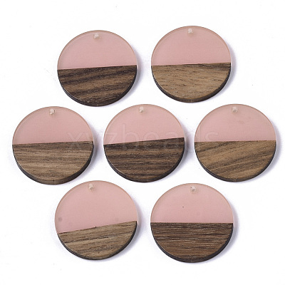 Transparent Resin & Walnut Wood Pendants RESI-S358-02B-H40-1
