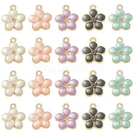 20Pcs 5 Colors Light Gold Plated Alloy Enamel Pendants ENAM-YW0002-93-1