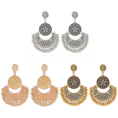 ANATTASOUL 3 Pairs 3Colors Alloy Moon with Flower Chandelier Earrings EJEW-AN0003-88-1