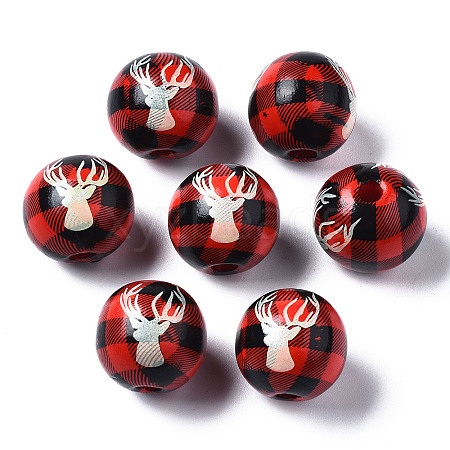 Painted Natural Wood European Beads LS-WOOD-S057-036A-1