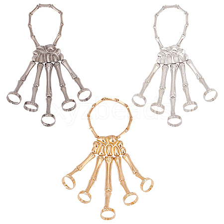 ANATTASOUL 3Pcs 3 Colors Alloy Skeleton Full Hand Ring Bracelets Set BJEW-AN0001-21-1