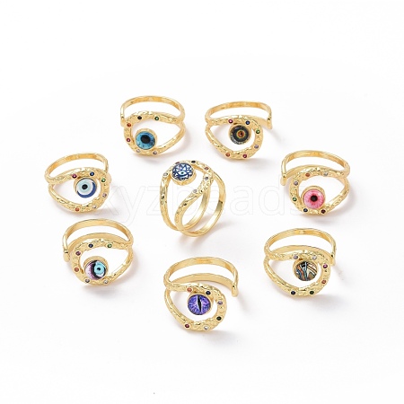 Resin Eye Open Cuff Ring with Cubic Zirconia RJEW-P032-01G-1