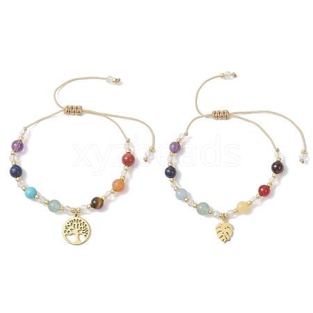 2Pcs Chakra 304 Stainless Steel Charm Bracelets BJEW-JB12564-01-1
