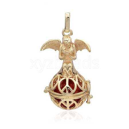 Golden Plated Brass Hollow Round Cage Pendants KK-J251-11G-1