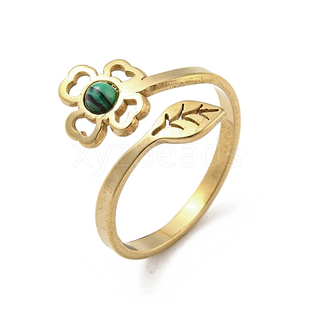 304 Stainless Steel with Synthetic Malachite Ring RJEW-Z031-01F-03-1