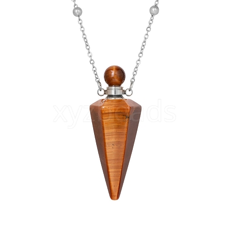 Natural Tiger Eye Faceted Cone Perfume Bottle Pendant Necklace PW-WG8F691-05-1