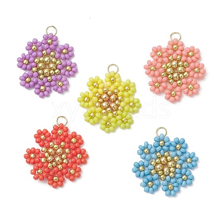 Glass Seed Beaded Flower Pendants PALLOY-MZ01181-1
