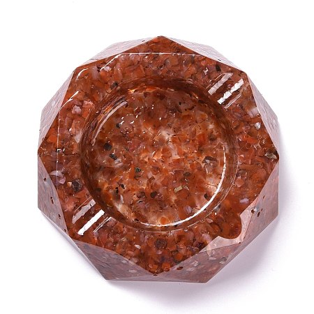 Resin with Natural Carnelian Chip Stones Ashtray DJEW-F015-07B-1