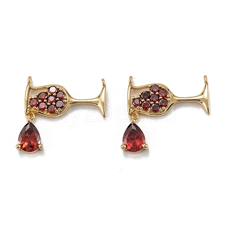 Brass Micro Pave Red Cubic Zirconia Pendants X-ZIRC-P086-28G-1