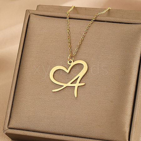 304 Stainless Steel Heart Initial Pendant Necklaces for Women Men FS-WG51A4F-26-1