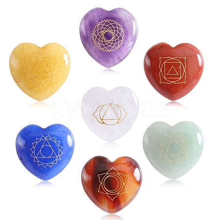 7 Chakra Natural Gemstone Healing Heart Figurines PW-WGD5834-01-1