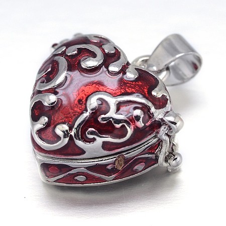 Enamel Heart Rack Plating Platinum Brass Prayer Box Pendants KK-L101-01A-1