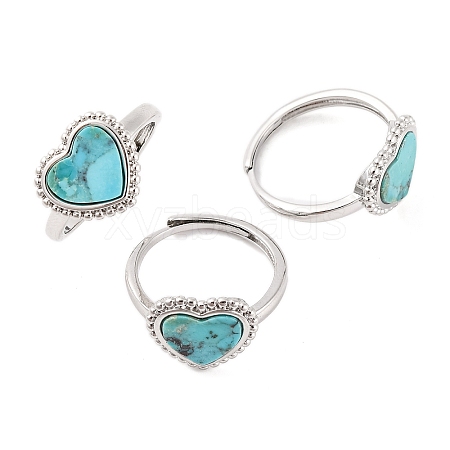 Heart Natural Turquoise Adjustable Rings RJEW-Q817-05P-04-1