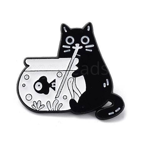 Cartoon Style with Fish Bowl Cat Enamel Pins JEWB-Q041-01D-1