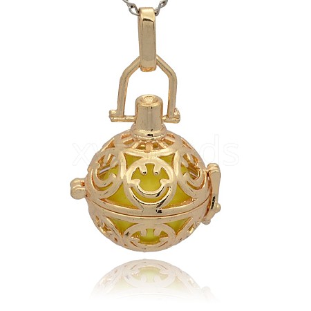 Golden Tone Brass Hollow Round Cage Pendants KK-J216-15G-1